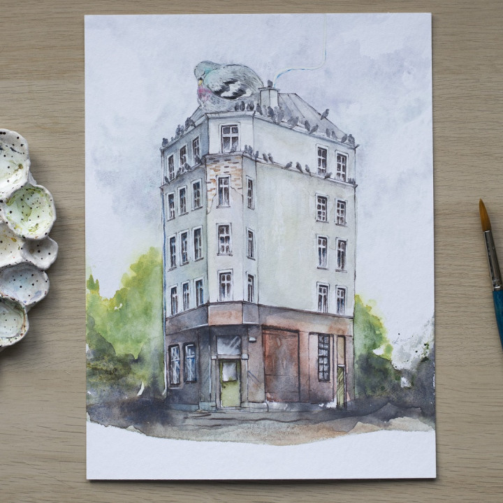 Tenement house with pigeons