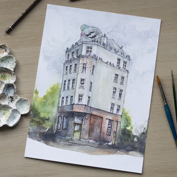 Tenement house with pigeons